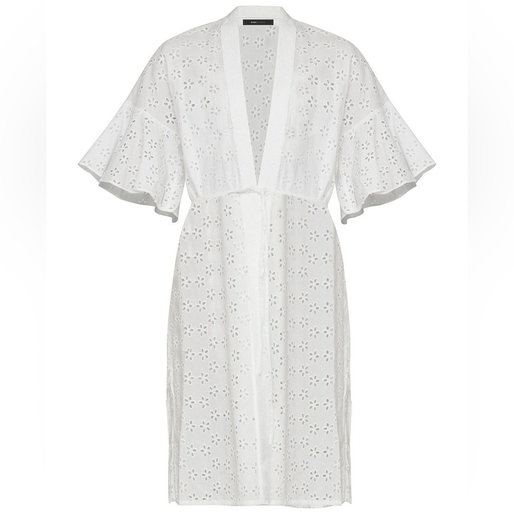 BCBGMAXAZRIA White Eyelet Cotton Wrap Kimono Dress – New Without Tags - Picture 2 of 12